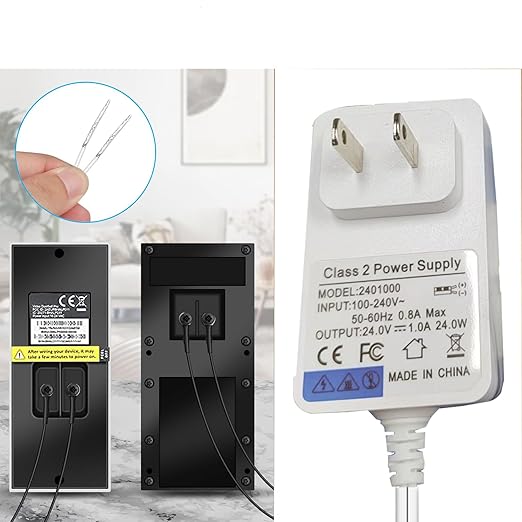 24VDC Video Doorbell Power Adapter, Power Supply Transformer for Ring, Nest, Eufy, Wyze, Arlo, 19.6 ft Cable, White