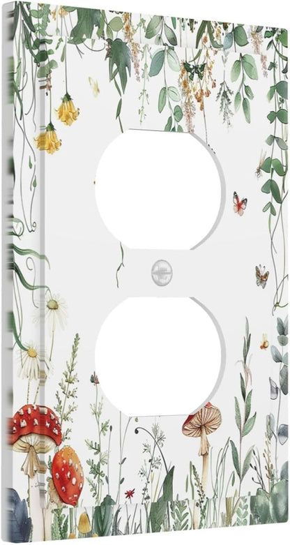 Outlet Covers Sage Plant Red Mushroom Butterfly Wild Flower 1 Gang Duplex Light Switch Cover Decorative Switch Plates Electrical Receptacle Faceplate Wall Plate For Bed Room Kids Room