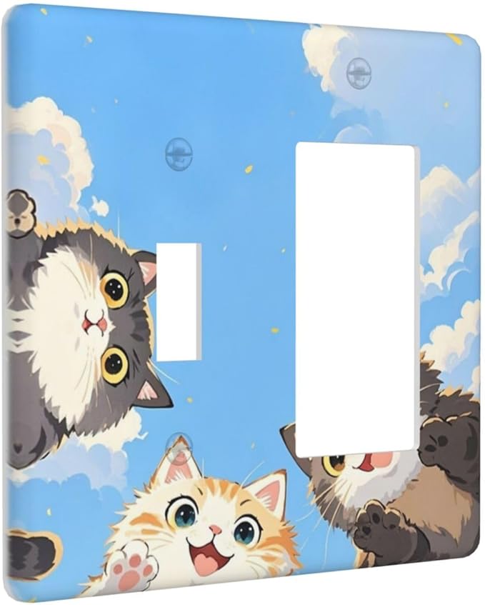 Outlet Covers Orange Gray Cute Cat Sky Cloud Cat S Paw 1 Toggle 1 Rocker Combination Decorative Wall Plate Electrical Switch Plates Light Switch Cover Plate For Kids Room Nursery Decor