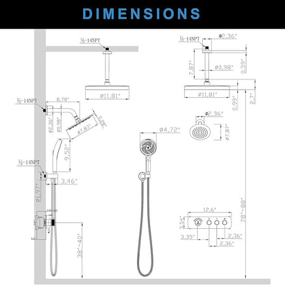 Shower System Brass Thermostatic Shower Faucet Set With Valve and Diverter Shower Mixer with 2 Rain Shower Head and Multi-function Handheld Head（Brushed Nickel）