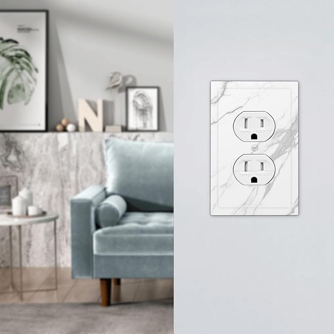 Outlet Covers Modern White Gray Marble 1 Gang Duplex Wall Plate Decorative Switch Plates Electrical Receptacle Faceplate Light Switch Cover for living Room Bathroom Decor