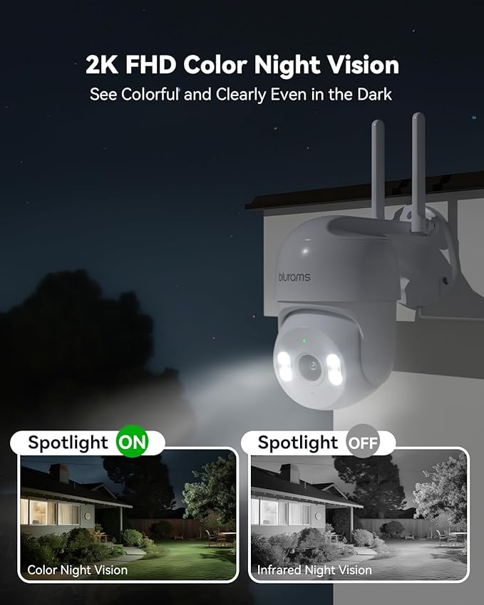 blurams 2K Security Camera Outdoor, Pan-Tilt Outdoor Camera Wired w/360° View, Motion Tracking, 2.4/5GHz WiFi 6, 2-Way Audio, Weatherproof, Free Person/Motion Detection, 24/7 Recording 2Pack