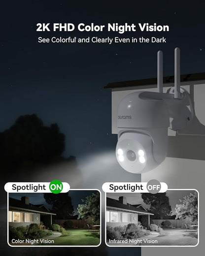 blurams 2K Security Camera Outdoor, Pan-Tilt Outdoor Camera Wired w/360° View, Motion Tracking, 2.4/5GHz WiFi 6, 2-Way Audio, Weatherproof, Free Person/Motion Detection, 24/7 Recording 2Pack