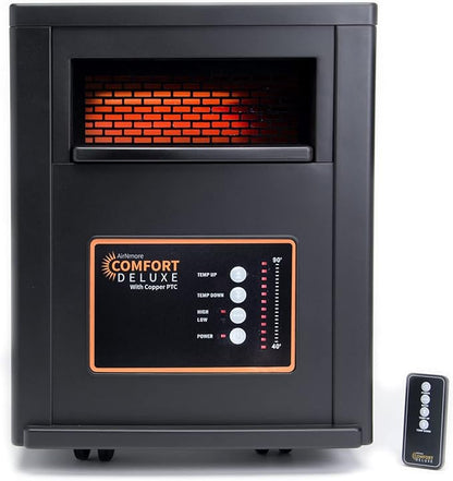 Comfort Deluxe by Airnmore, with Copper PTC, Infrared Space Heater with Remote,1500W,ETL Listed with High and Low Settings, Good for Small to Large Room's, 2-year warranty.