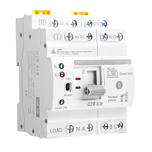 63Amp 110V AC Mini ATS Automatic/Manual Transfer Switch, 4Pole G2R Solar Auto Dual Power Changeover Switch for Home Generator, Din Rail Mounted 50/60Hz CE Certified for Rv, Lv, Cn Public/Backup Power