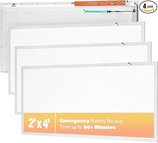 4 Pack 2x4 LED Flat Panel Light with Emergency Battery Backup, Up to 1.5H of Power Support at 8W Output, 0-10V Dimmable, 3000K/4000K/5000K, 30W/40W/50W Selectable, UL & ETL