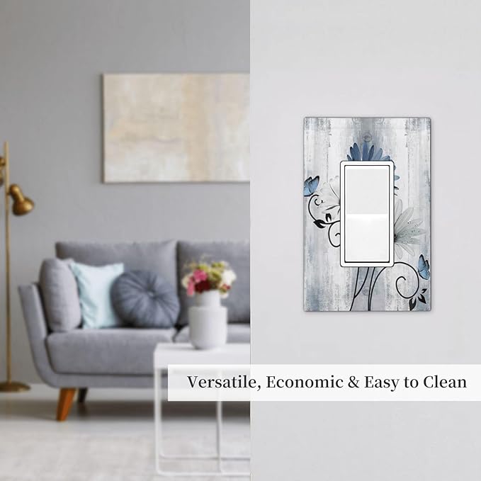 Decorative Outlet Covers Rustic Blue White Daisy Ink Flower 1 Gang Rocker Light Switch Cover Plate Single Wall Plates for Electrical Outlets Switch Plate Covers for Bedroom Home Decor
