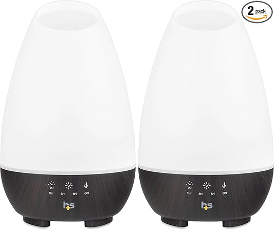 HealthSmart Essential Oil Diffuser, 500ML, Large Room Coverage | Adjustable Timer | Multiple Mist Modes | 7 LED Colors | Pack of 2