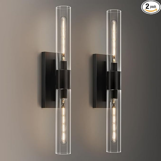 24.8" L Wall Sconces Set of 2, Black Wall Lights Fixtures Morden Cylinder Wall Light for Bathroom Vanity Light Indoor Wall Mounted Lamps for Living Room,Bedroom,Hallway