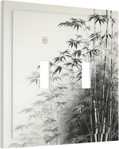 Watercolor Vintage Ink Bamboo Forest 2 Gang Double Toggle Light Switch Cover Decorative Switchplate Electrical Wall Plates Faceplate for Bathroom Bedroom Decor 4.9 X 5 IN