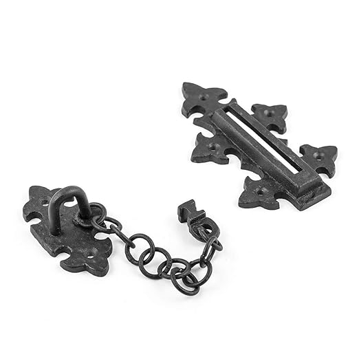 Renovators Supply Manufacturing Door Latches Slide Latch Bolt 5 in. Black Wrought Iron Colonial Chain Type Door Guard Extra Security Rust Resistant Privacy Latches with Hardware,Pack of 2