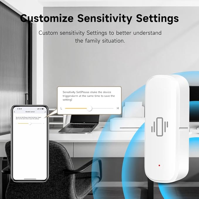 2.4G WiFi Vibration Sensor Shock Alarm Detector SmartLife/Tuya Smart App Notification for Indoor Window Security Door Alarm