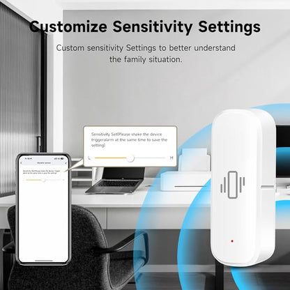 2.4G WiFi Vibration Sensor Shock Alarm Detector SmartLife/Tuya Smart App Notification for Indoor Window Security Door Alarm