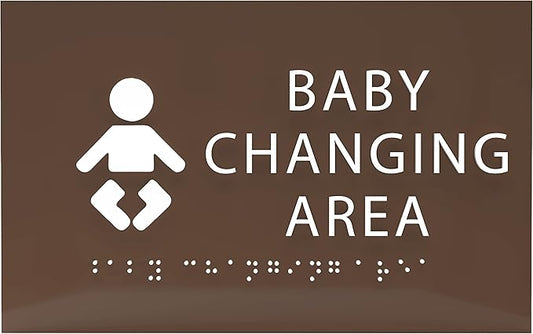 6" X4" Baby Changing Area Sign | Tactile Graphics Grade 2 Braille Text Baby Care Sign| ADA Compliant Wall Mount Plastic Restroom Sign for Hospital, Offices, Clinics and Apartments