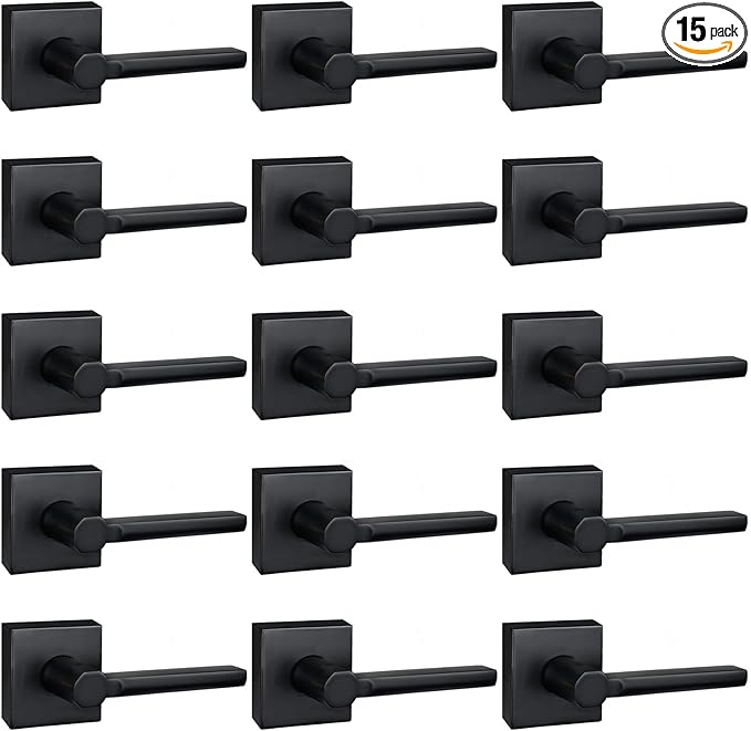 15 Pack Dummy Door Levers in Matte Black, Heavy Duty Interior Handle Lock for Closet Pantry, Non-Turning, Single Sided, Reversible for Left/Right Hand