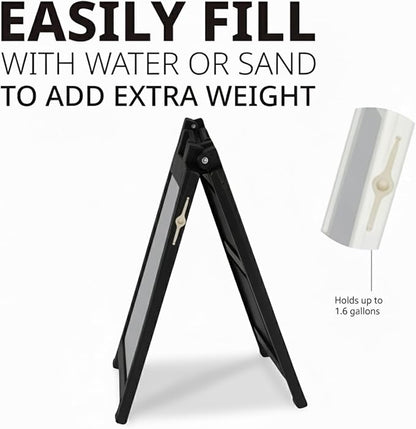 Deluxe A-Frame Sidewalk Sign, White, Double-Sided Display Board with Water-Fillable Base, 24x36 Inch Poster Size, Weather-Resistant PE Plastic (Black)