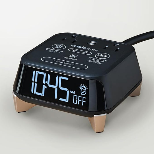 Brandstand CubieTime Zen | Alarm Clock Charger with White Noise and Sunrise Alarm | 2 USB-C Ports | 2 Tamper Resistant Outlets | Night Light