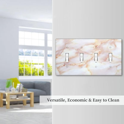 Light Switch Covers Pink Jade Marble Granite Quad Toggle Electrical Faceplate 4 Gang Wall Plate Decorative Switch Plates For Bathroom Kitchen Decor