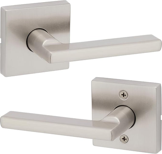 Kwikset Halifax Interior Passage Door Handle, Lever For Closet and Hallway Doors, Reversible Non-Locking Handle Lever, Satin Nickel, with Microban Protection