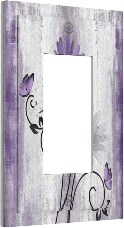 Decorative Outlet Covers Rustic White Purple Daisy Floral Flower 1 Gang Single Decora GFCI Device Light Switch Covers Plate 1 Rocker Wall Plate Jumbo Switch Cover Plate for Home Decor