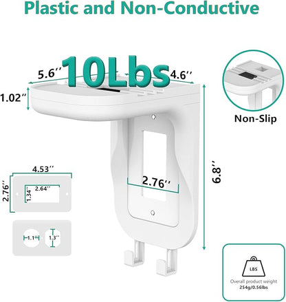 WALI Outlet Shelf Wall Holder, Fit for Duplex GFCI Decorative Outlet Shell A Space Saving for Smart Home, Speaker Mounts up to 20lbs with Cable Management (OSH002-W), White