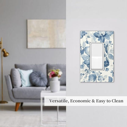Decorative Outlet Covers Blue Watercolor Floral 1 Gang Single Rocker Light Switch Cover Plate Wall Plates GFCI Faceplate for Bedroom Bathroom Decor
