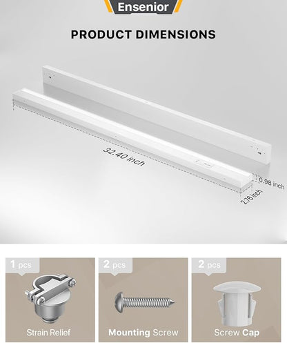 Ensenior 32 Inch LED Under Cabinet Lighting Hardwired, 5CCT, 18W 1100LM, 2700K/3000K/3500K/4000K/5000K, Wired Under Cabinet Lights, Dimmable Under Counter Lights for Kitchen, FCC, 1 Pack