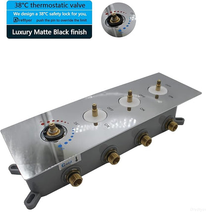 Modern Thermostatic 3 Way Shower Valve Replacement, Bathroom Concealed Brass Mixer Mixing Shower Diverter Valve Kit in Chrome, Can Run Together