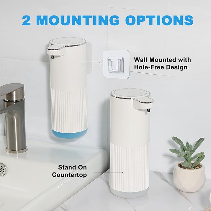 Automatic Soap Dispenser, 2 Pack White Touchless Liquid Soap Dispenser for Bathroom, 13.5 Fl Oz Plastic Electric Auto Dish Soap Dispensers Wall Mount for Kithcen with Adjustable Volume