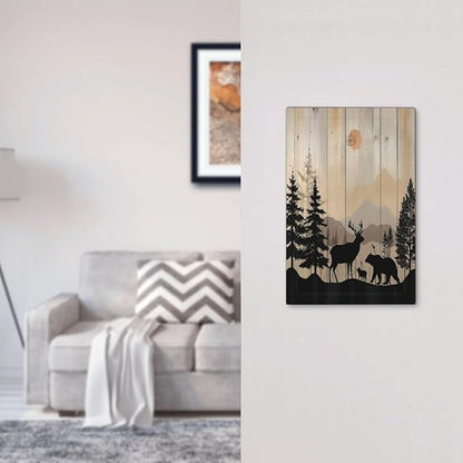 Light Switch Cover Plate Wood Board Wildlife Cute Bear Deer Forest Rustic 1 Gang No Device Blank Electrical Wall Plates Faceplate Decorative Switch Plate for Bathroom Farmhouse Decor