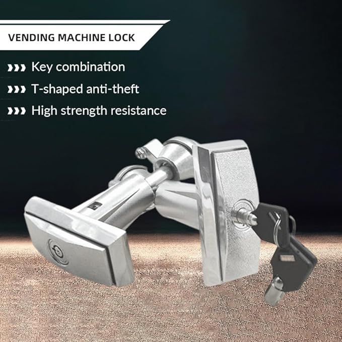 Vending Machine Key,Half Zinc and Half Aluminum T-Shaped Non Universal Anti-Theft Lock Core Handle Automatic Water Vending Machine Lock,Suitable for Coin Operated Game Machines,Etc (Silver)