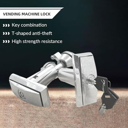 Vending Machine Key,Half Zinc and Half Aluminum T-Shaped Non Universal Anti-Theft Lock Core Handle Automatic Water Vending Machine Lock,Suitable for Coin Operated Game Machines,Etc (Silver)