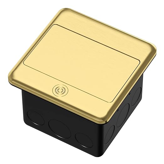 KYHSHJ Pop Up Floor Electrical Outlet Box Kit，20 Amp Stainless Steel TR Tamper-Resistant Duplex Receptacle Outlet，Corrosive Resistant Hardware，ETL Listed, Brass