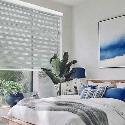 Shadesu Cordless Zebra Blinds for Windows, 57" W x 72" H, Grey, Dual Layer Free-Stop Zebra Shades, Light Control for Day and Night, Sheer Blinds for Indoor Windows, Bedroom, Kitchen