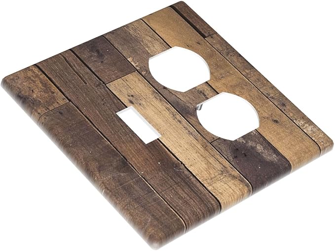 Cool Brown Wood Style Vintage Rustic Print Wallplates 1 Toggle 1 Duplex Switch Plate Electrical GFCI Faceplate Decorative Light Switch Covers for Farmhouse Home Decor