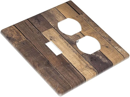 Cool Brown Wood Style Vintage Rustic Print Wallplates 1 Toggle 1 Duplex Switch Plate Electrical GFCI Faceplate Decorative Light Switch Covers for Farmhouse Home Decor