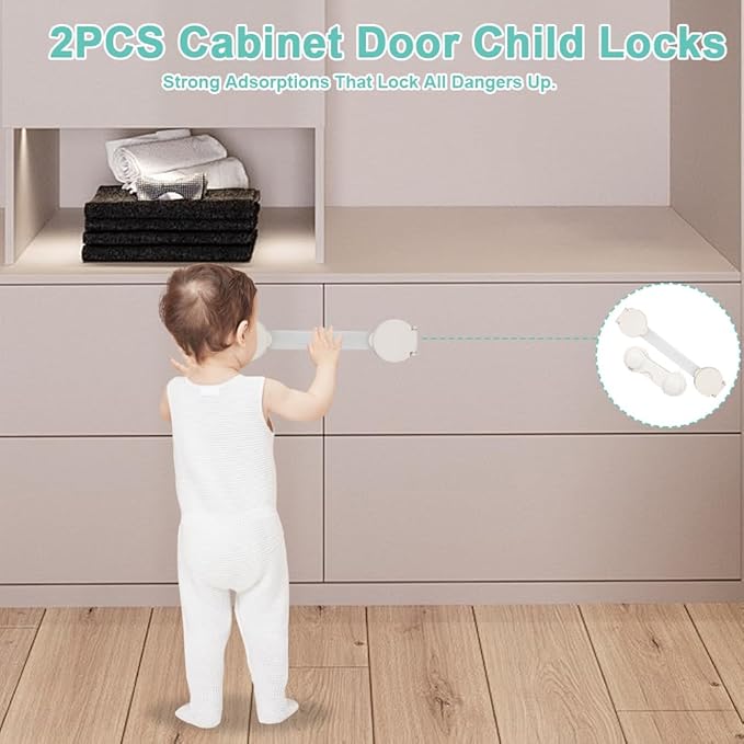 Press Gas Stove Knob Locks,6 Pack Stove Knob Safety Covers and 2 Pack Cabinet Door Child Lock with Strong Double-Sided Tape,Heat-Resistant Gas Stove Knob Protectors for Child Safety/Pet Safety
