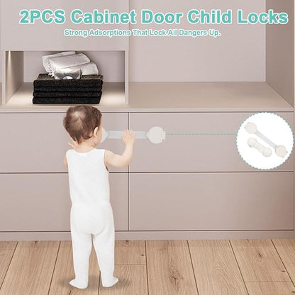 Press Gas Stove Knob Locks,6 Pack Stove Knob Safety Covers and 2 Pack Cabinet Door Child Lock with Strong Double-Sided Tape,Heat-Resistant Gas Stove Knob Protectors for Child Safety/Pet Safety
