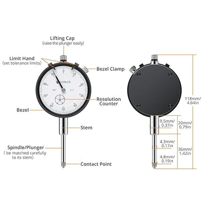 Neoteck Dial Indicator 0-1in/0.001in with 132lbs/60kg Magnetic Base,Imperial Dial Test Indicator Gauge Set with Storage Case for Lathe,3D Printer,CNC,Automobile,Laboratory