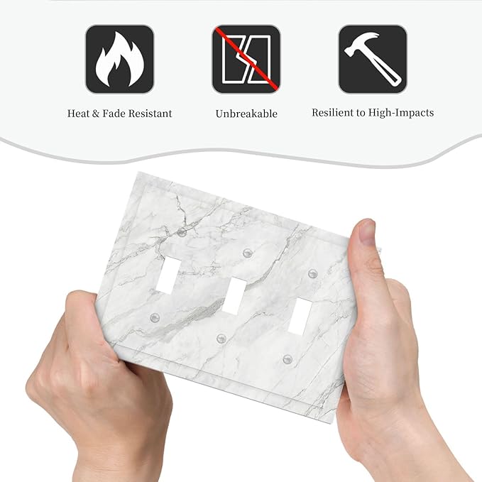 Decorative Switch Plates Marble Granite White And Grey 3 Gang Wall Plate Faceplate Triple Toggle Light Switch Cover Electrical Wall Panels for Home Bedroom Decor