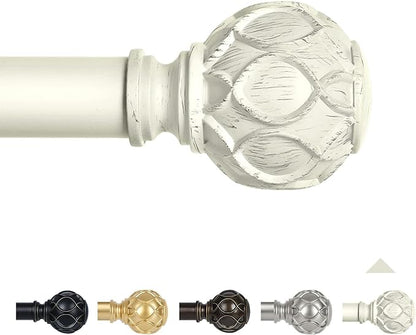 White Farmhouse Curtain Rods for Windows:36-88" Heavy Duty Adjustable Curtain Rod for Bedroom Living Room,Boho Decorative Rustic Drapery Rods with Vintage Coastal Texture Finials,Antique White