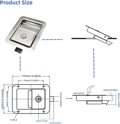 2 Pack Stainless Door Lock Heavy Duty Flush Mount Handle Latch for Trailer Toolbox RV Handle Latch with Gasket Keys