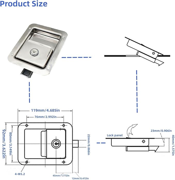 8 Pack Stainless Door Lock Heavy Duty Flush Mount Handle Latch for Trailer Toolbox RV Handle Latch with Gasket Keys