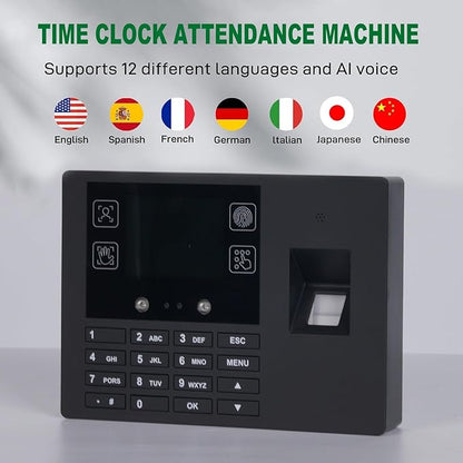 Employee Time Clocks for Small Business, Versatile 4 in 1 Time Machine (Face + Fingerprint + Palm Print + PIN), Clock in & Out Attendance Machine Punch Clock