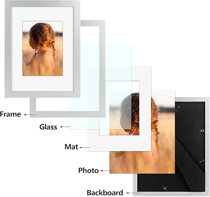 Golden State Art, 9x12 Picture Frame with Mat for 6x8 - High Definition Glass Wall Mounting Horizontal Vertical Display (Silver, 1 Pack)