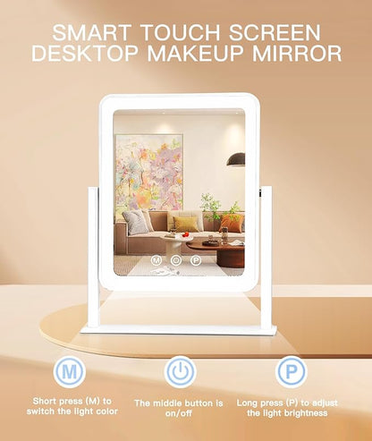 Lighted Makeup Mirror, Hollywood Vanity Mirror, 3 Color Lighting Modes, 360° Rotation, HD Glass Mirror, and 10X Magnification Mirror Smart Touch Control for Home & Travel (White)