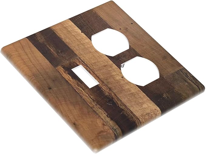 Rustic Brown Wood Vintage Wood Board Wallplates 1 Toggle 1 Duplex Switch Plate Electrical Gfci Faceplate Decorative Light Switch Covers For Farmhouse Cabin Decor