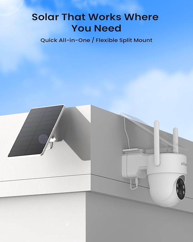 ieGeek 2 Pack S5 Solar Security Camera Wireless Outdoor – 2K 3MP WiFi Camera with Removable Solar Panel, 360° Pan Tilt, Color Night Vision, AI Detection, 2-Way Audio, IP65 for Home Security