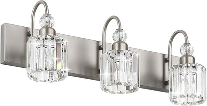Ralbay Brushed Nickel Vanity Light for Bathroom Crystal 3-Light Modern Bathroom Light Fixtures