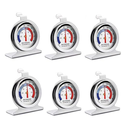 TENBOR 6 Pack Refrigerator Freezer Thermometer, Large Dial Analog, Stainless Steel, Waterproof, -20 to 80/-30 to 30